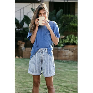 Free People Dogtown Stripe Cut Off Shorts In Blue Multi-Blues In Indigo Stripe